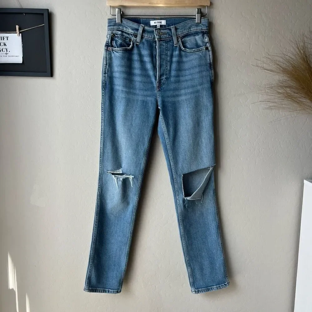 REDONE Denim Jeans 80’s Slim‎ Straight Distressed Blue Jeans Size 26 - Picture 2 of 13